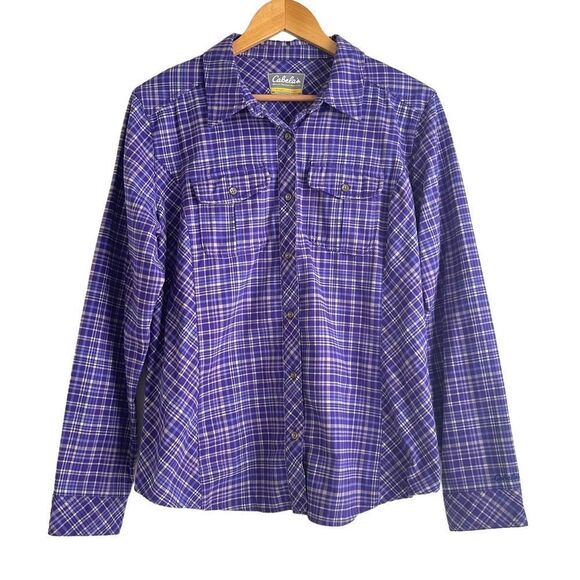 Cabela's Women's Purple and White Checkered Heavier Weight Flannel Shirt - Picture 1 of 5